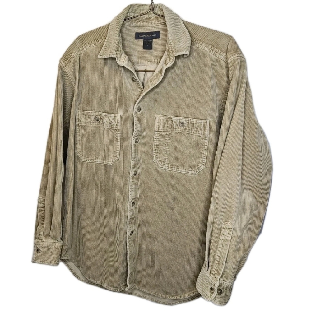 VTG 80s Banana Republic Safari Chore Work Field Corduroy Shirt Med Brown Tan